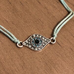 Evil Eye Charm Bracelet with Adjustable Blue Cord